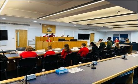 Year 6 mock trial local heat being held at Manchester Coroner's Court 