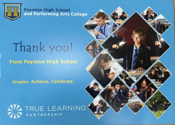 Post card from Poynton High School saying Thank you!