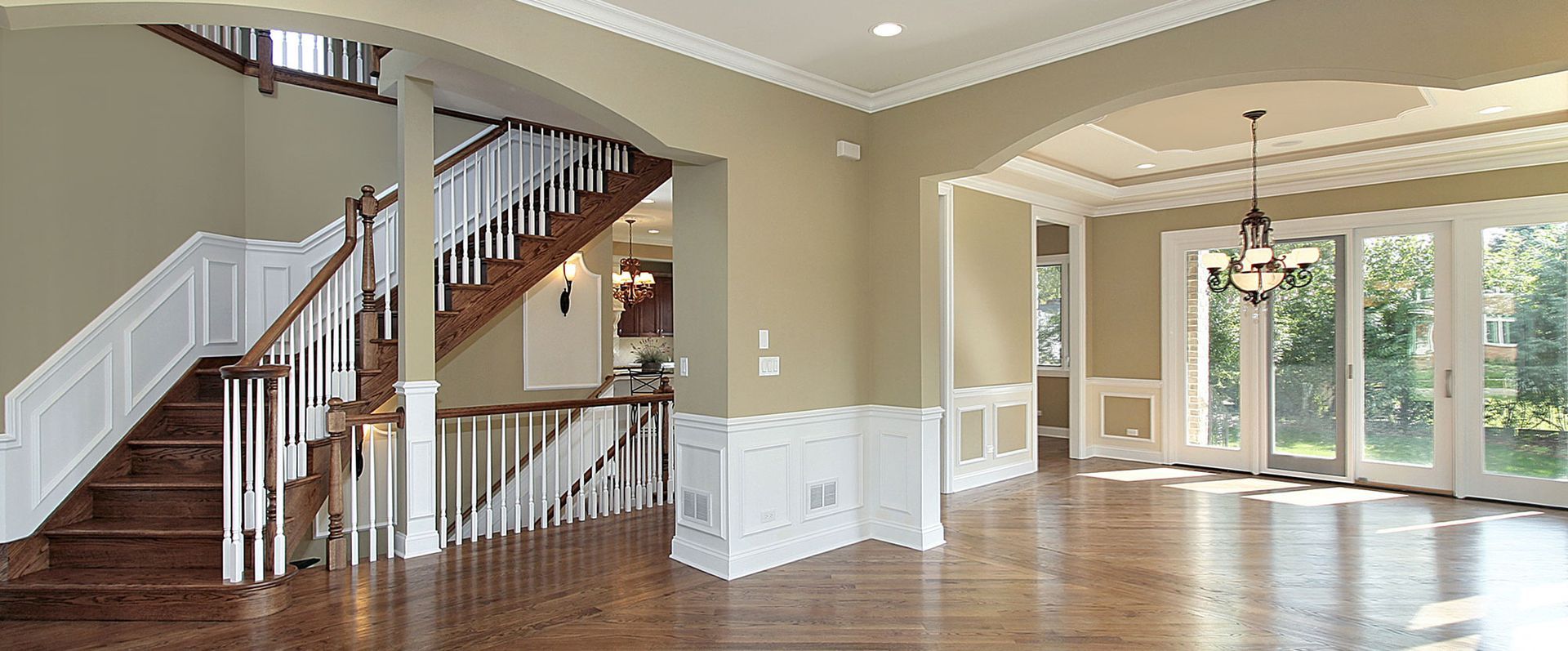 There is a staircase in the middle of the room.