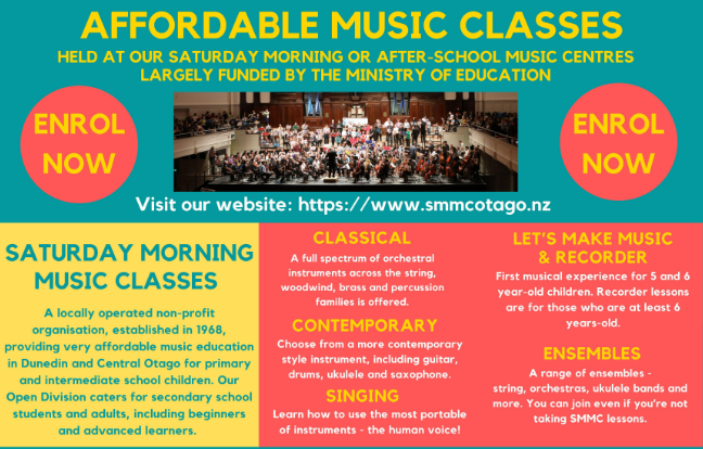 A poster advertising affordable music classes for saturday morning and after school music centres