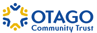 A blue and yellow logo for otago community trust