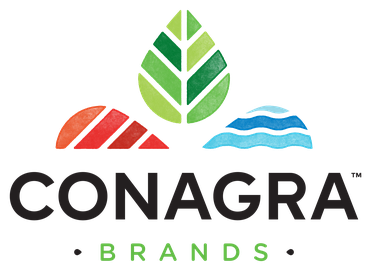 Conagra Brands logo: leaf, red/orange shape, blue waves above