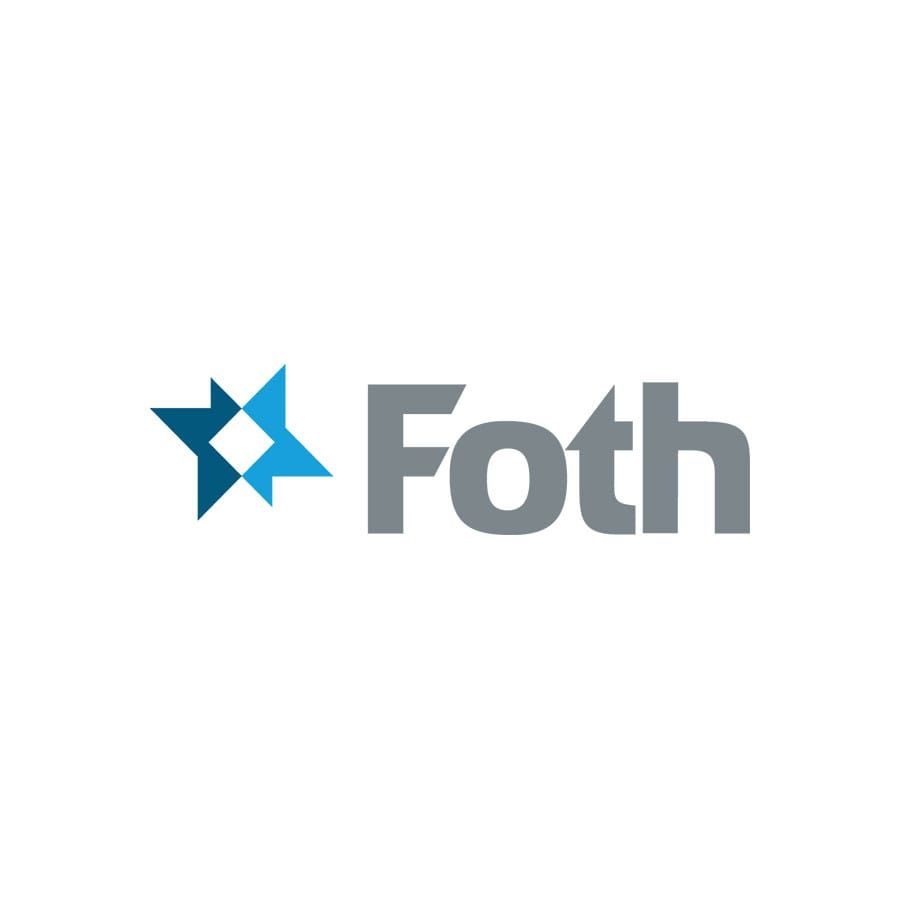 Logo for Foth, a company, with a star-like graphic in blue and gray text.