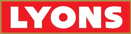 Lyons logo with white text on a red rectangle, bordered in gold.