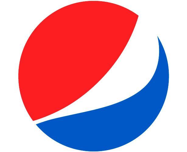Pepsi logo: Red, white, and blue globe with a white wave.