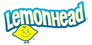 Lemonhead candy logo with a smiling yellow lemon character and blue text.