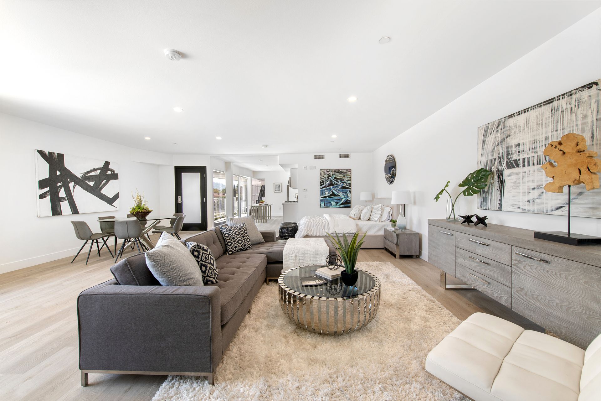 A living room with a couch and a coffee table