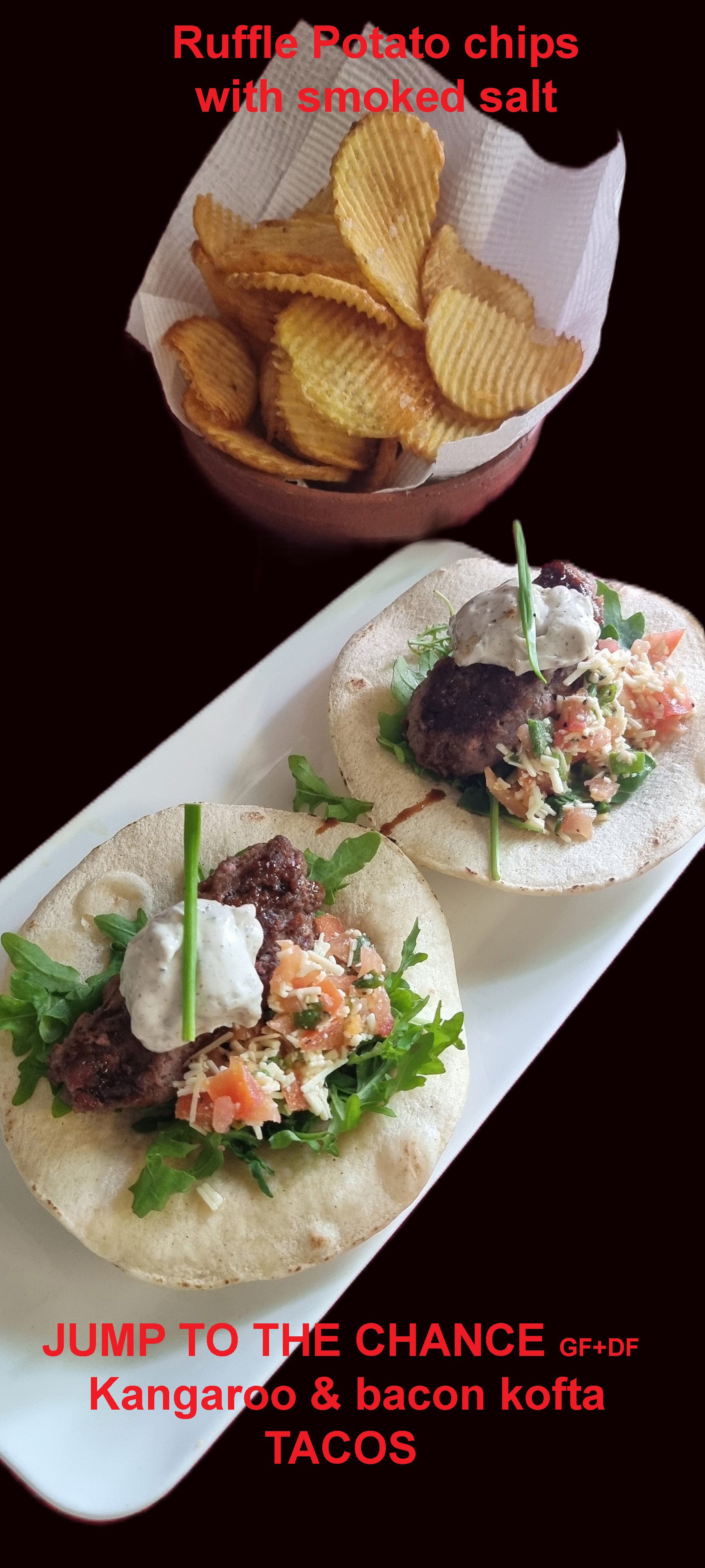 A White plate Topped with two Tacos and a bowl of chips  — Wayne & Adele's Garden of Eating BYO Restaurant In South Townsville, QLD
