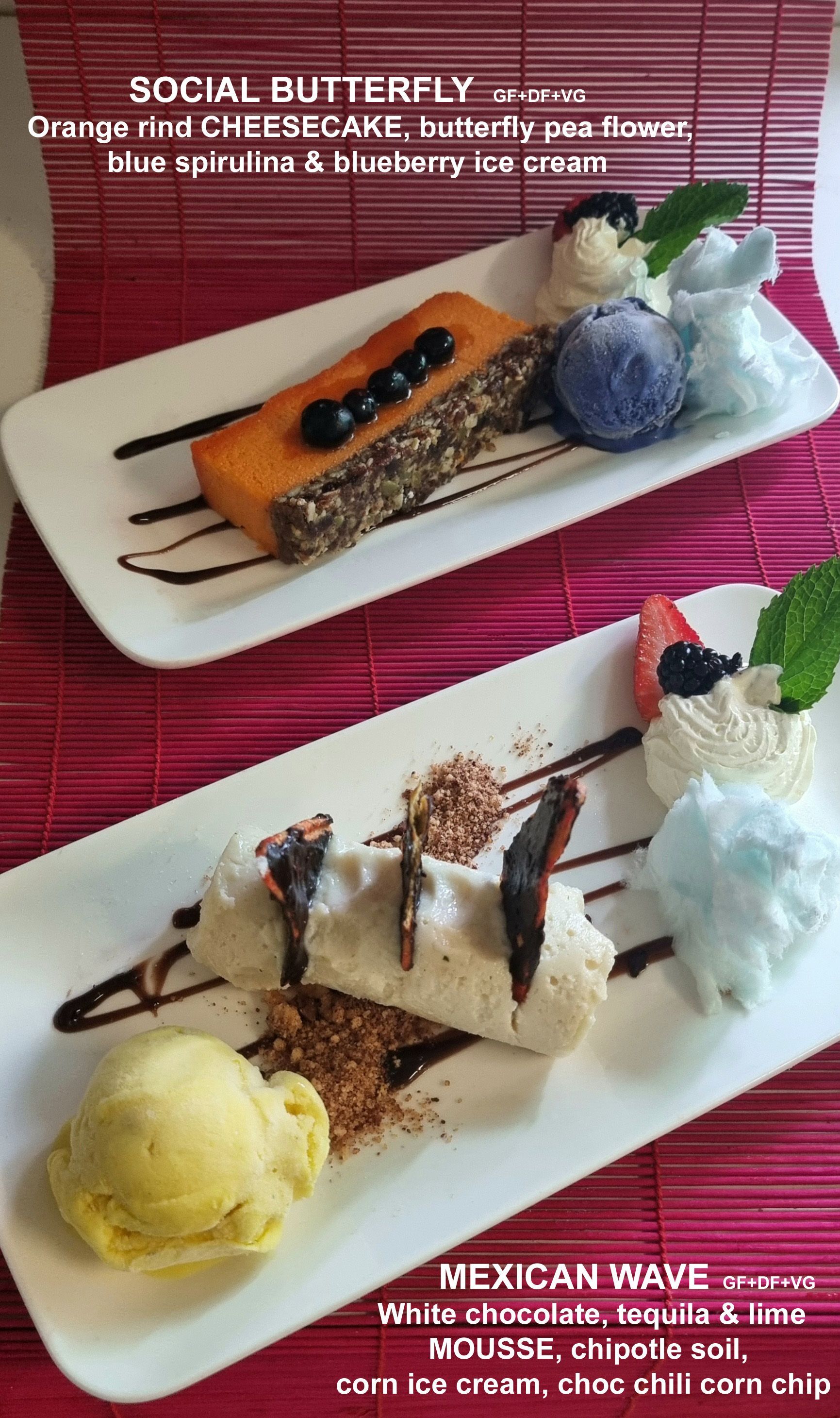 Two plates of Desserts with ice Cream on Them on a Table  — Wayne & Adele's Garden of Eating BYO Restaurant In South Townsville, QLD