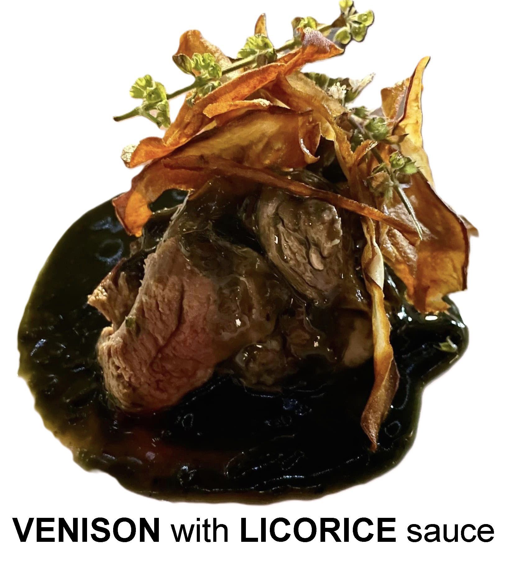 Venison with Licorice Sauce on a white Background — Wayne & Adele's Garden of Eating BYO Restaurant In South Townsville, QLD