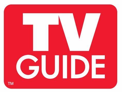 A red and white tv guide logo on a white background