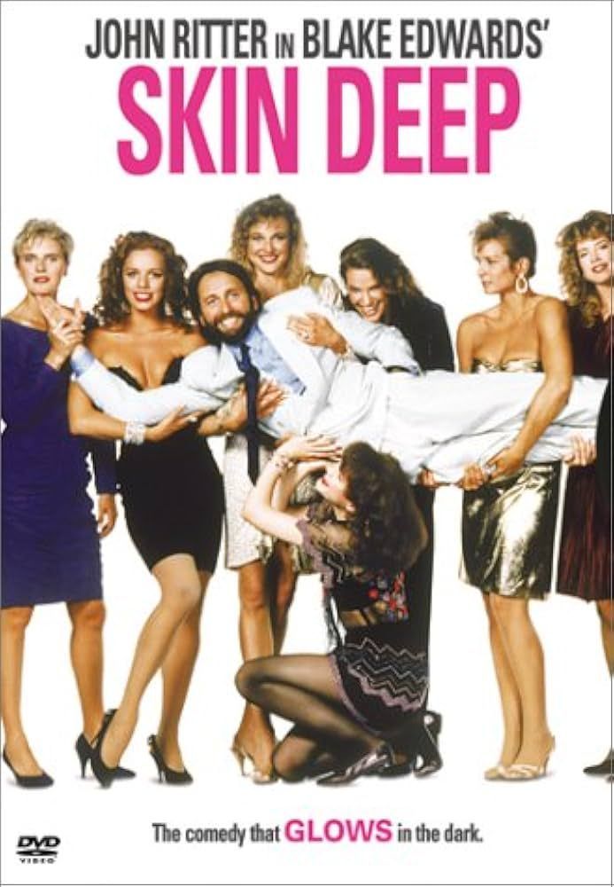 A movie poster for skin deep shows a man being carried by a group of women
