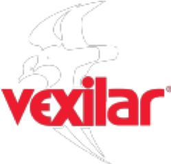 Vexilar logo with red text and a stylized bird outline.