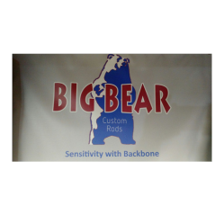 Logo for Big Bear Custom Rods, featuring a blue bear silhouette with the red text 