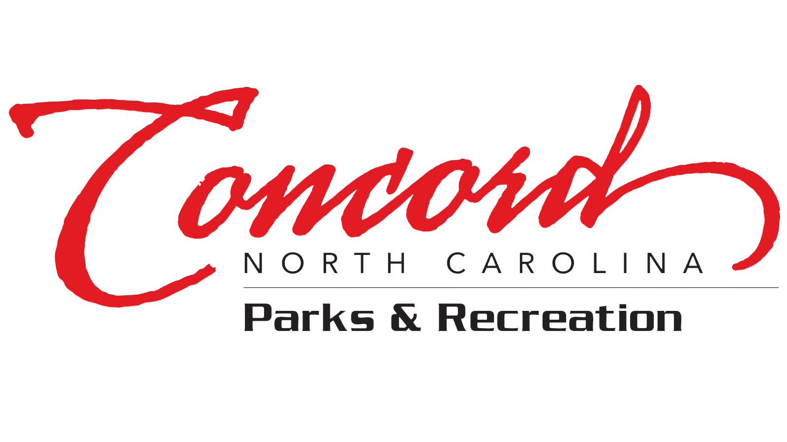 Concord North Carolina Parks & Recreation logo in red and black.