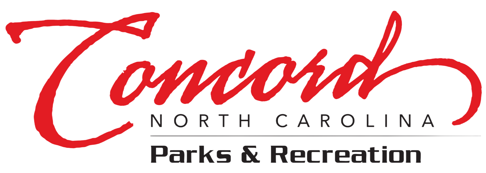 Concord North Carolina Parks & Recreation logo in red and black.
