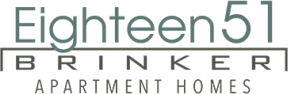 Logo for "Eighteen51 Brinker Apartment Homes" with the name in large, dark teal font over a line and centered text.
