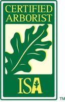 A certified arborist logo with an oak leaf on it