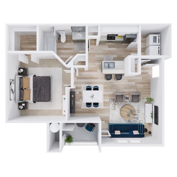 An aerial view of a floor plan of a house.
