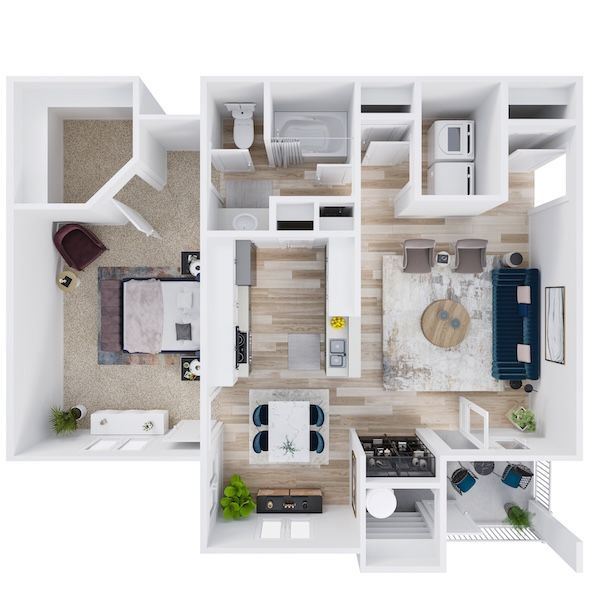 An aerial view of a floor plan of a house.