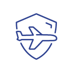 An icon of a shield with an airplane inside of it.