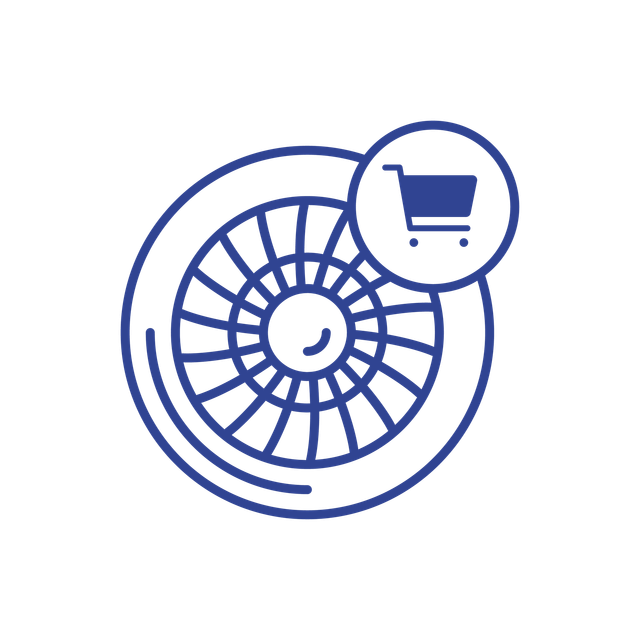 A roulette wheel with a shopping cart icon next to it.