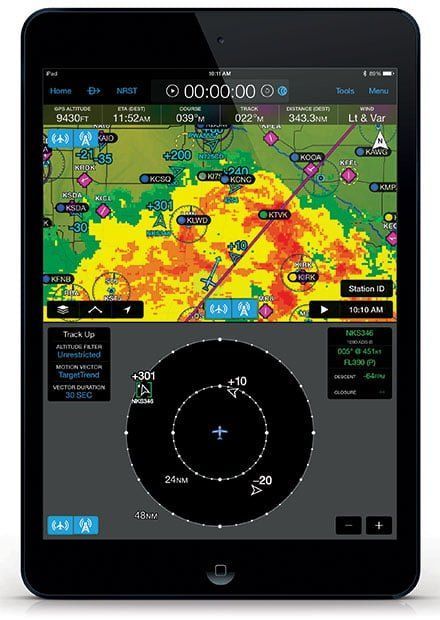 A tablet with a weather map on the screen.