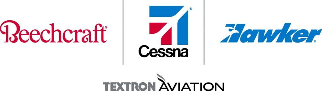 four logos for beechcraft,hawker, cessna and textron aviation