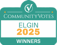 CommunityVotes Elgin 2025 winner badge: teal and white with gold text and a checkmark.