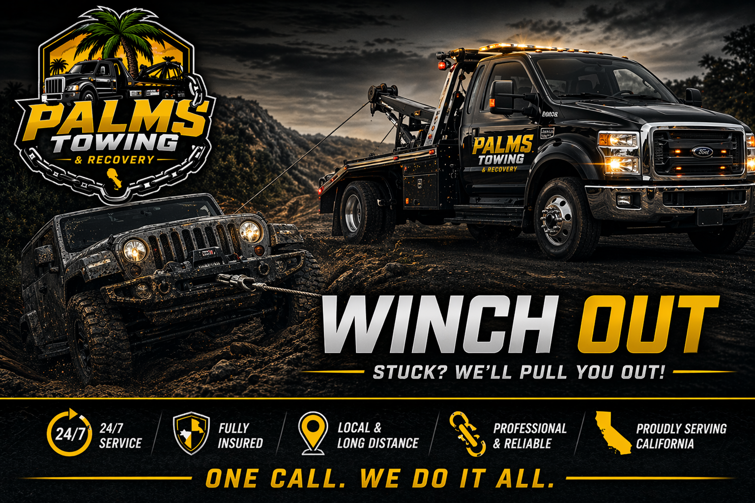 Winch out and accident recovery Orange County