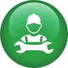 A man in a hard hat is holding a wrench in a green circle.