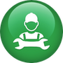 A man in a hard hat is holding a wrench in a green circle.