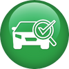 A green button with a car and a magnifying glass.