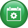 A green button with a calendar and a gear on it.