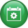 A green button with a calendar and a gear on it.