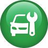A green button with a car and a wrench on it.