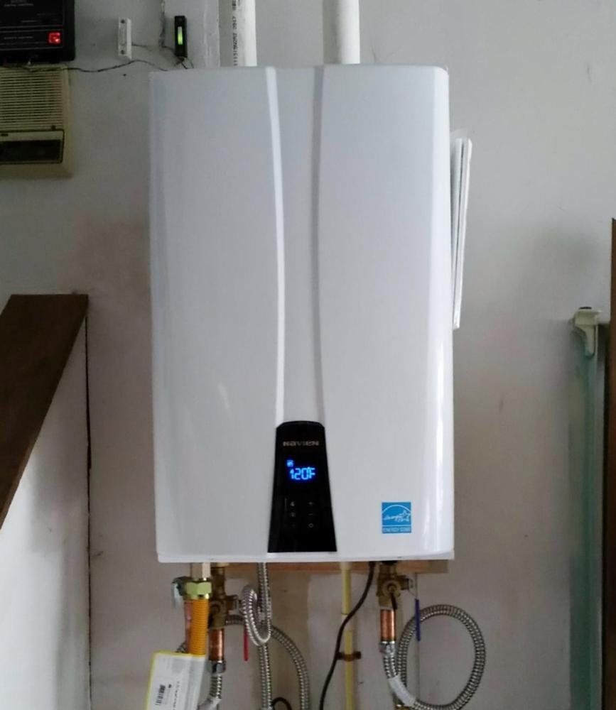 tankless water heater mounted to the wall