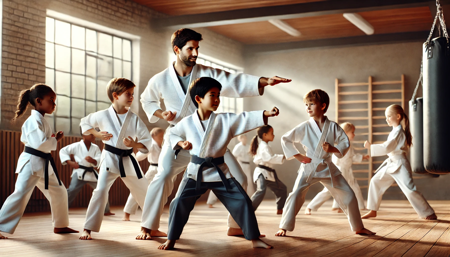 Karate teacher instructing kids Martial Art