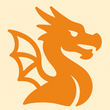 An orange silhouette of a dragon with wings on a white background.