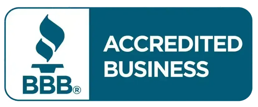 BBB Accredited Business badge with torch symbol and text 