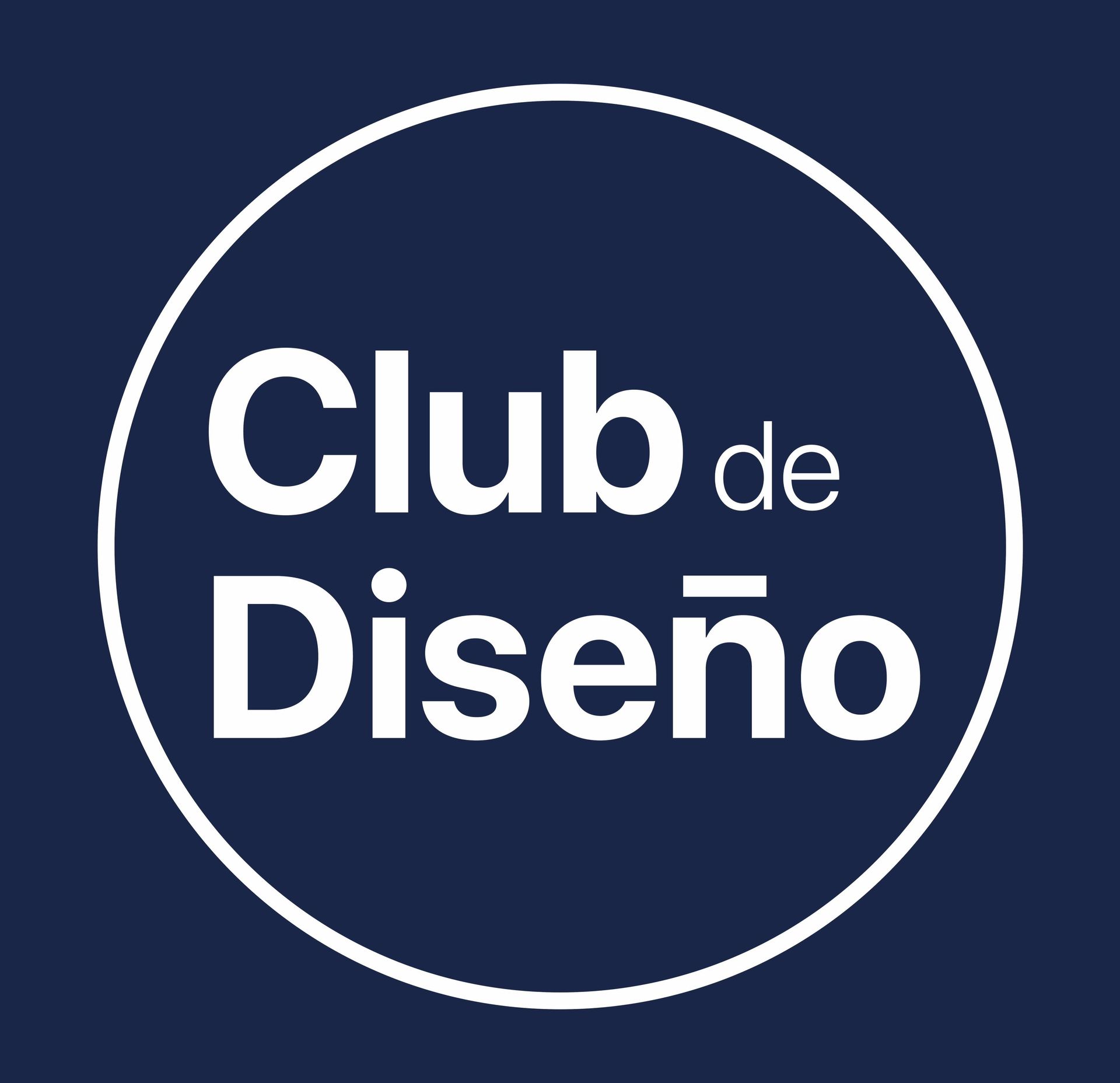 Logotipo del Club de Diseño: texto blanco sobre fondo azul, dentro de un círculo blanco.