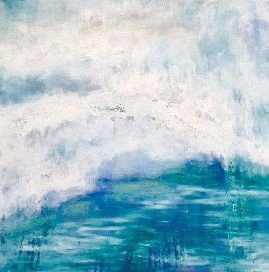 It is a painting of a wave in the ocean.