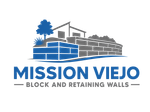 Mission Viejo Block & Retaining Walls logo with a blue and gray block wall icon and clean professional branding.