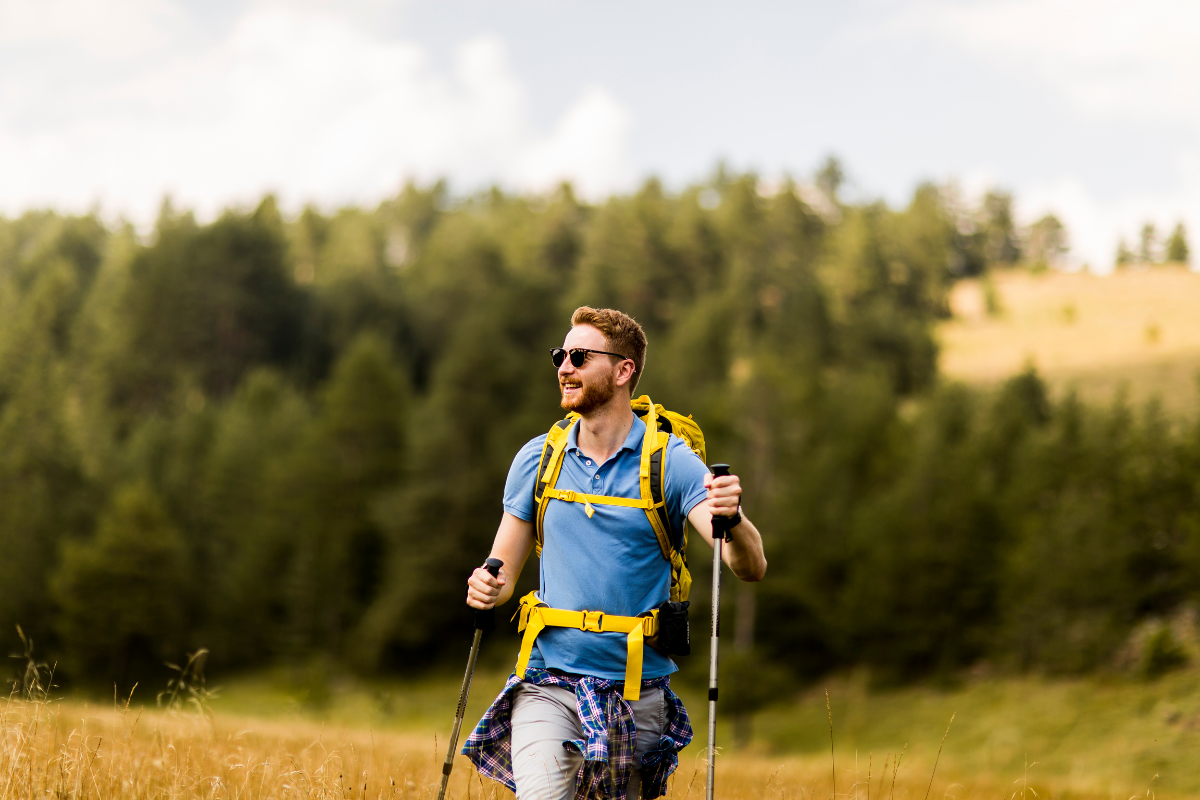 Man hiking through the mountains