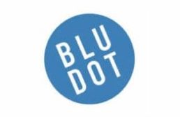 A blue circle with the words blu dot on it
