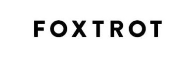 A black and white logo for foxtrot on a white background.