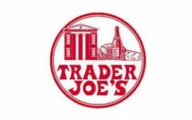 A red and white logo for trader joe 's