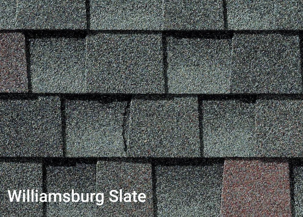 A close up of a williamsburg slate roof shingle.