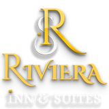 a logo for riviera inn and suites with a white background