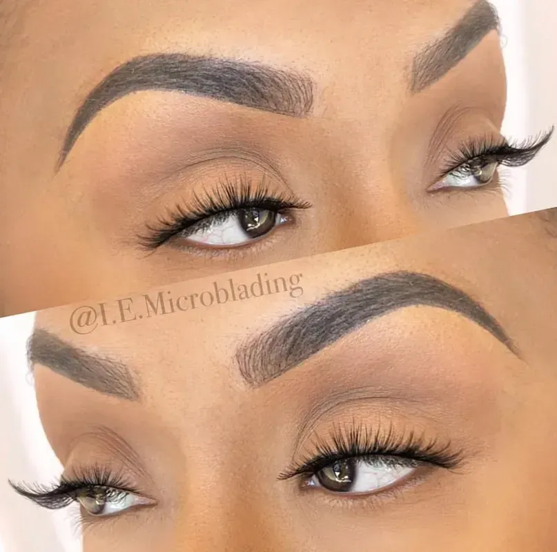 A before and after photo of a woman 's eyebrows.